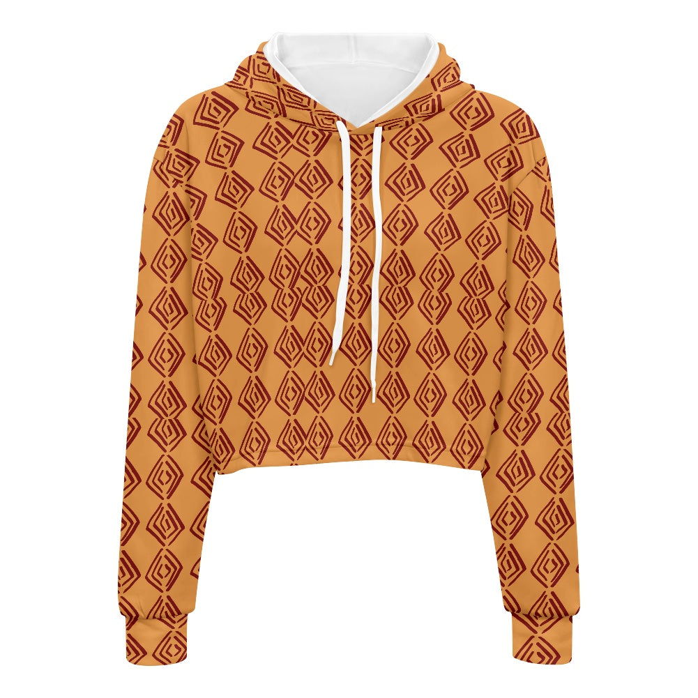 Women's midriff-baring sweatshirt - Mudcloth African white