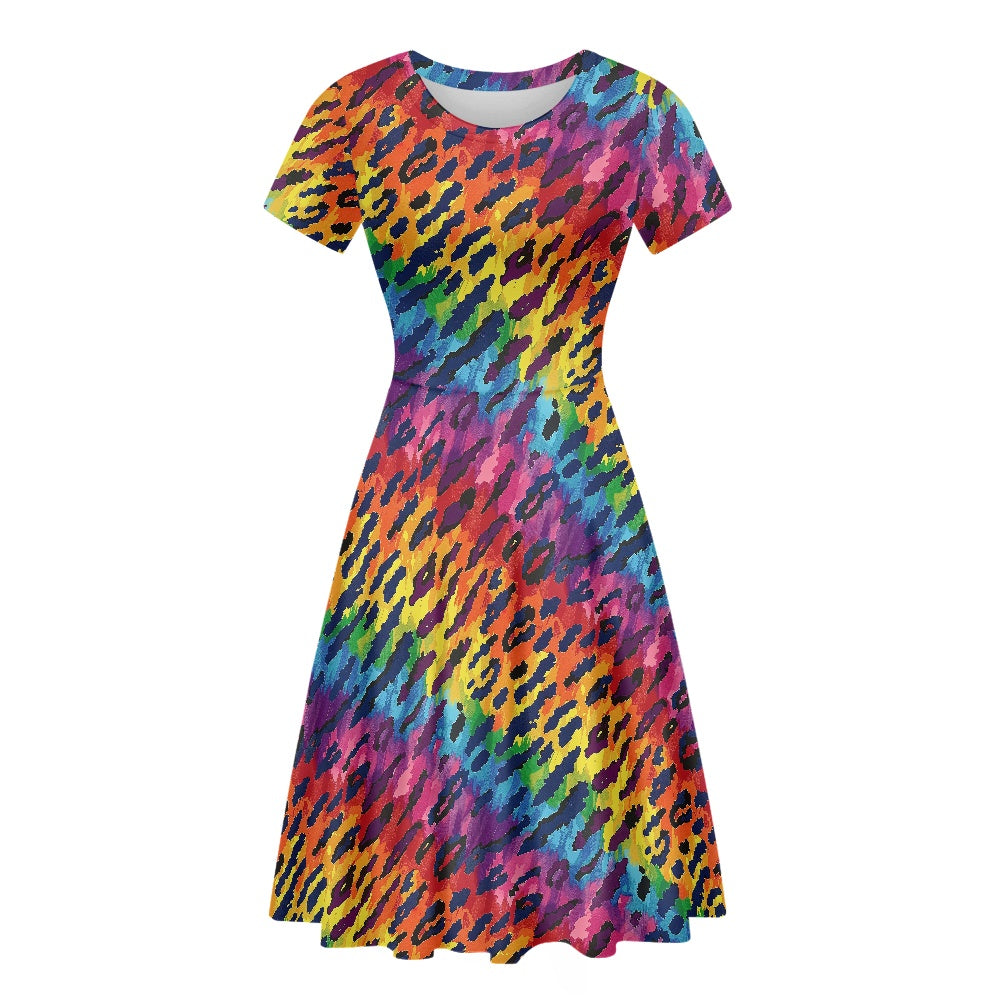 Women Scoop Neck Short Sleeve Ruffle Dress white