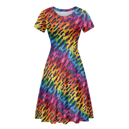 Women Scoop Neck Short Sleeve Ruffle Dress white