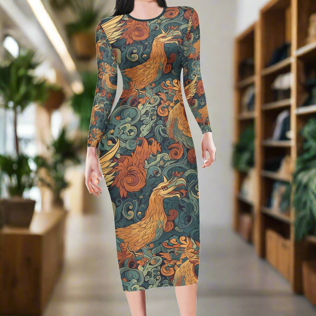 The Dragon and Phoenix are a harmonious duo, representing a balance of power and grace. Women Bodycon Midi Sheath Dress