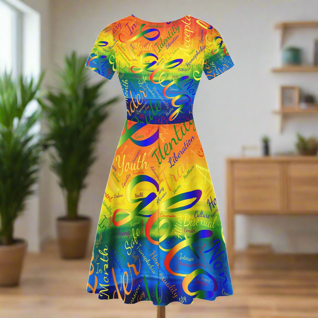 LGBTQ Word Cloud Women Ruffle Bottom Dress