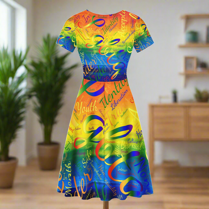 LGBTQ Word Cloud Women Ruffle Bottom Dress