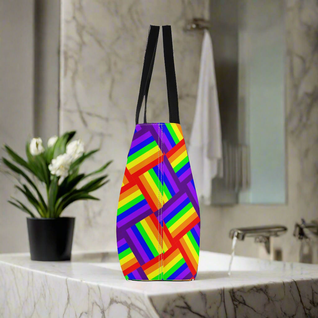 Rainbow Weave Shopping Tote Bag