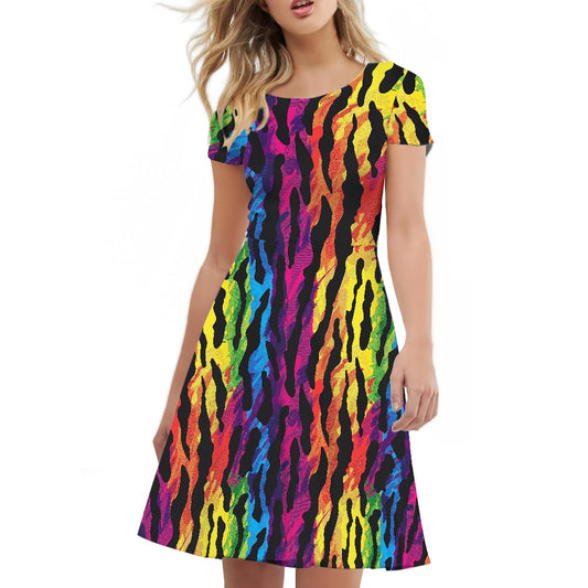 Women Scoop Neck Short Sleeve Ruffle Dress