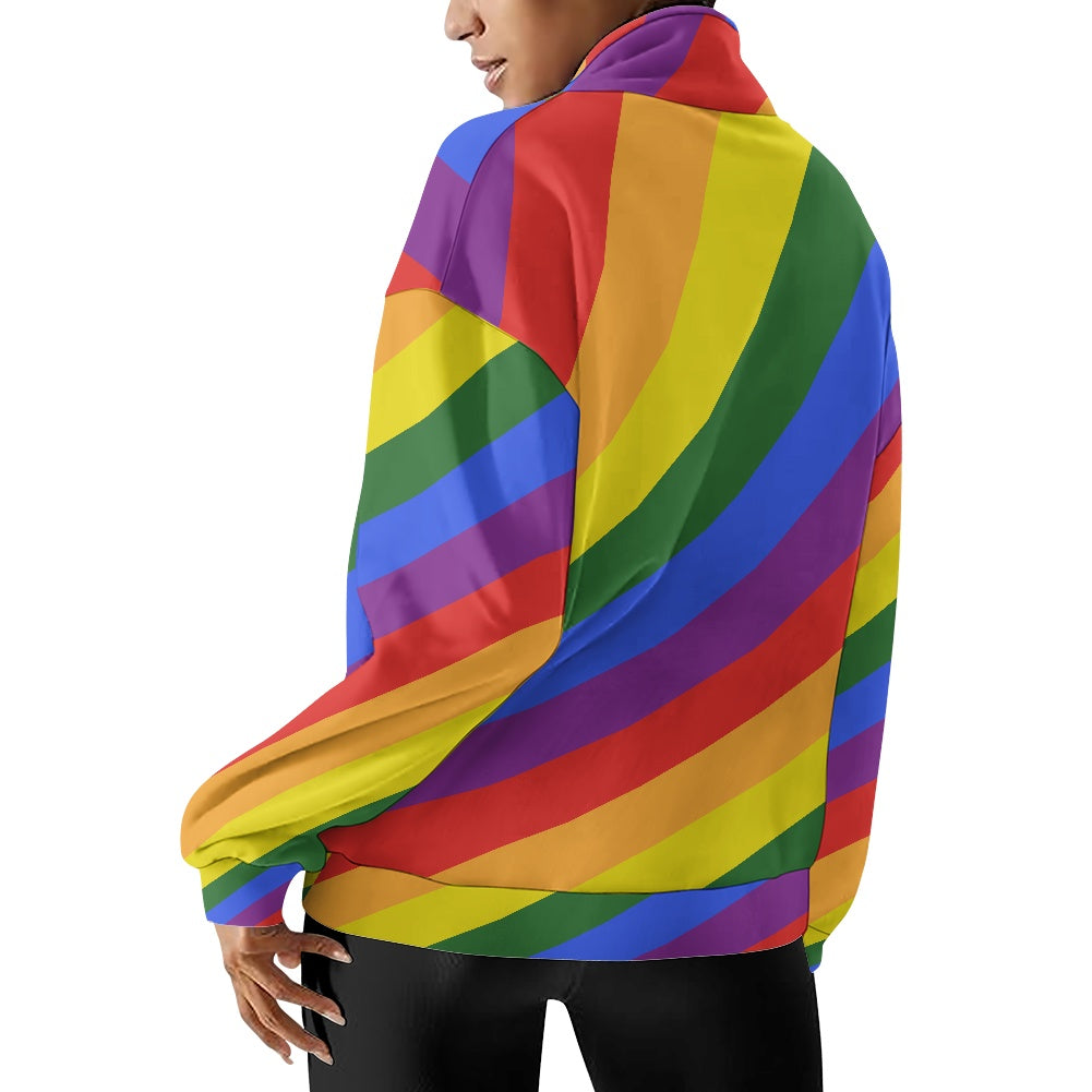 Luxurious Rainbow Pride Women's Long Sleeve Zipper Sweatshirt