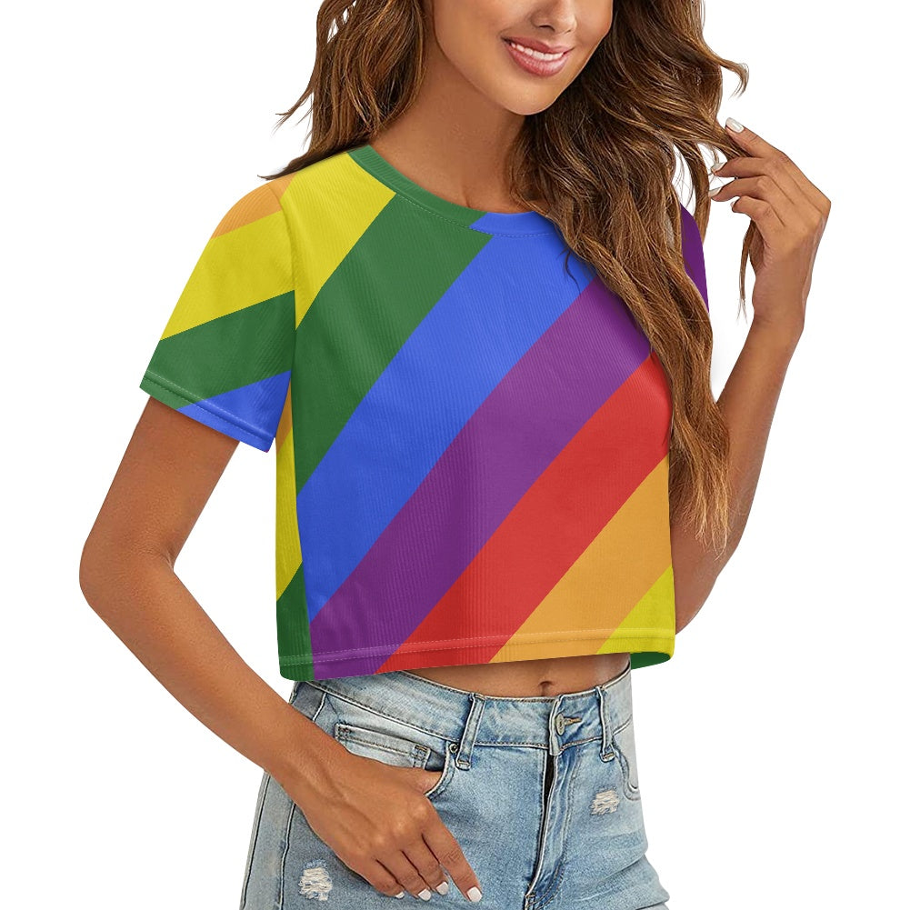 Rainbow Loose cropped navel-baring T-shirt