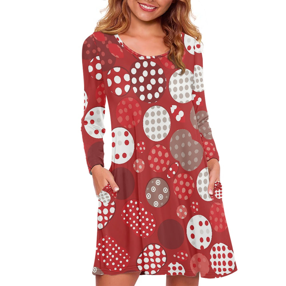Red Polka Dot Casual dress (Double pocket)
