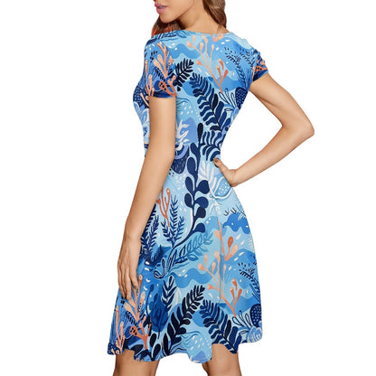 Women Scoop Neck Short Sleeve Ruffle Dress