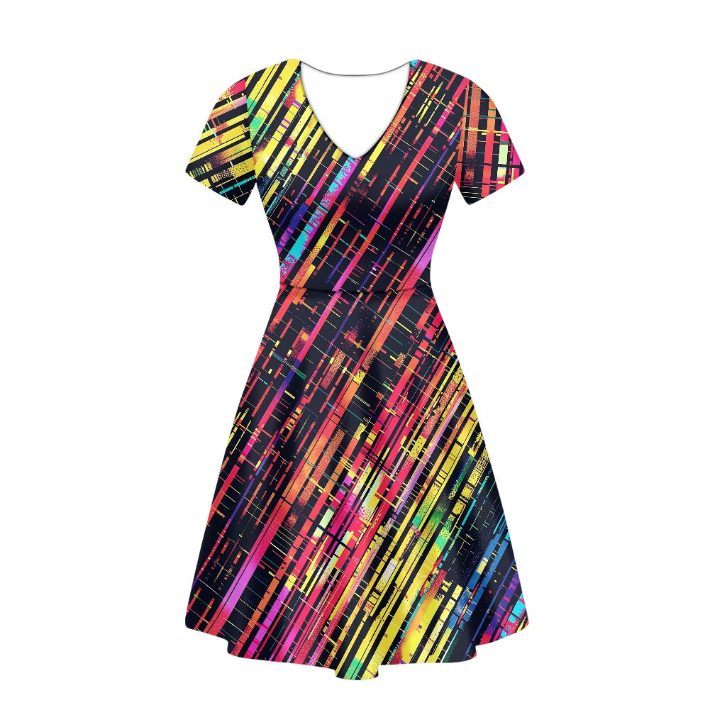 Women V-Neck Short Sleeve Ruffle Dress white