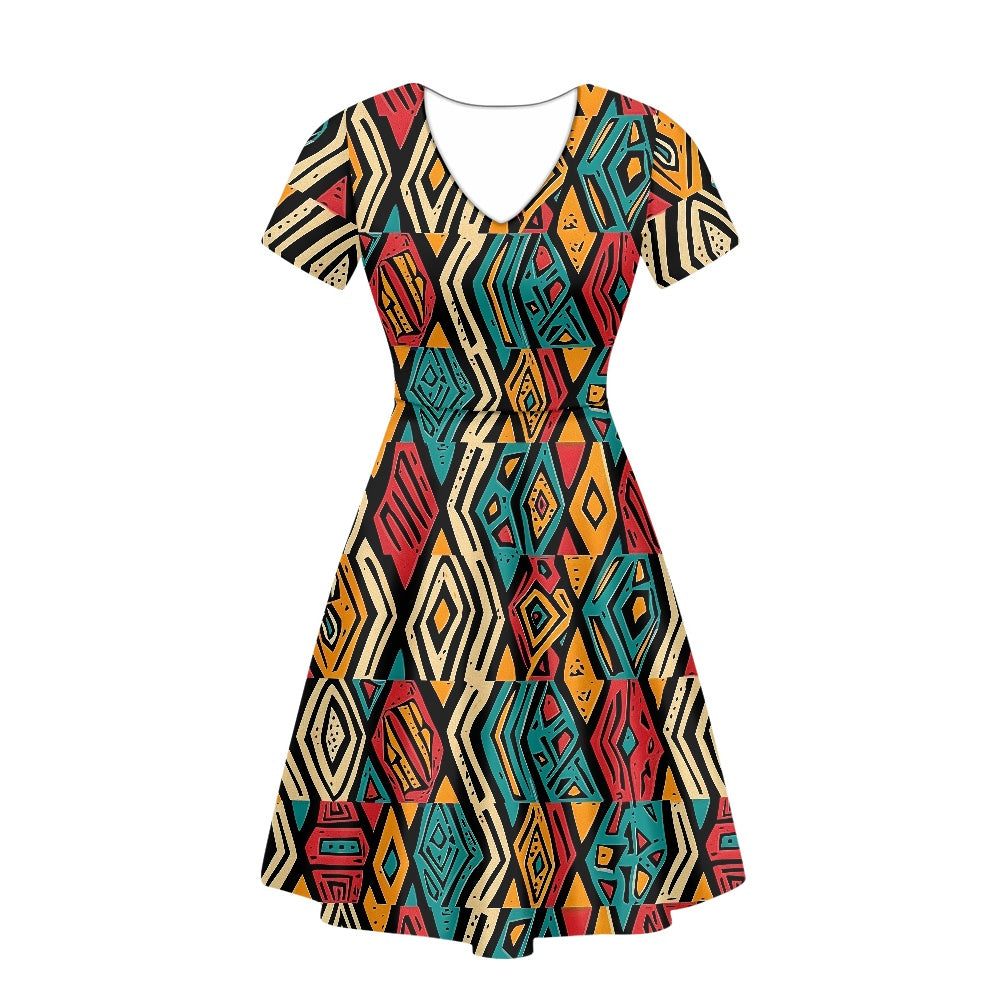 Women V-Neck Short Sleeve Ruffle Dress white