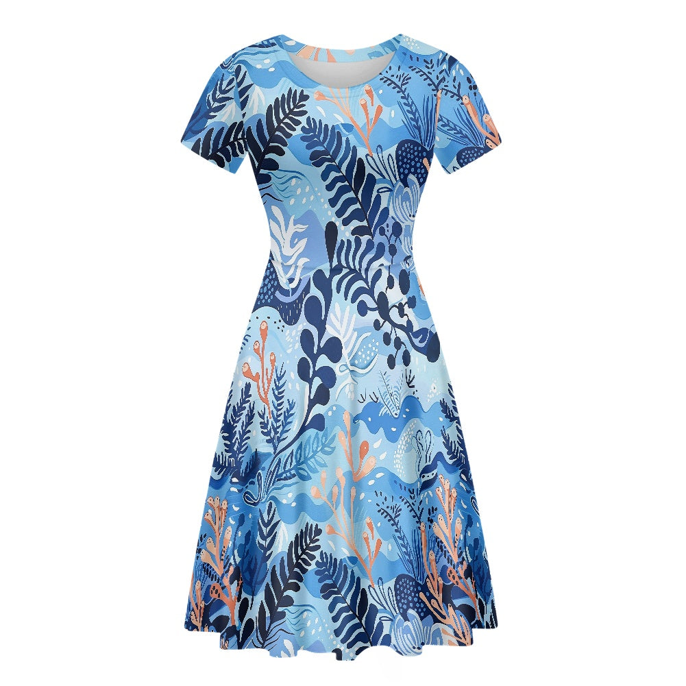 Women Scoop Neck Short Sleeve Ruffle Dress white