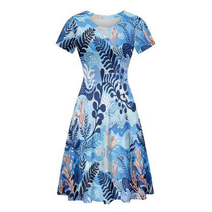 Women Scoop Neck Short Sleeve Ruffle Dress white