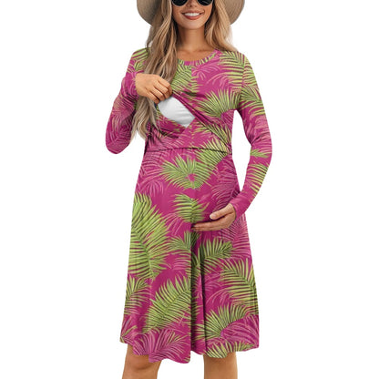 Long Sleeve Maternity Nursing Dress white