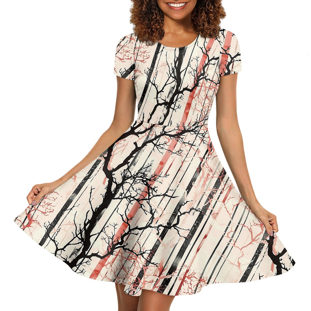 Women Scoop Neck Short Sleeve Ruffle Dress