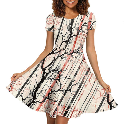 Women Scoop Neck Short Sleeve Ruffle Dress