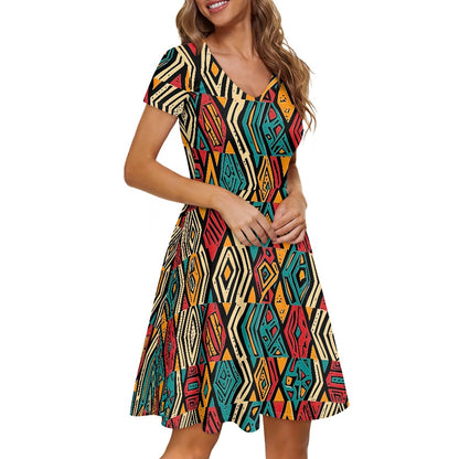 Women V-Neck Short Sleeve Ruffle Dress