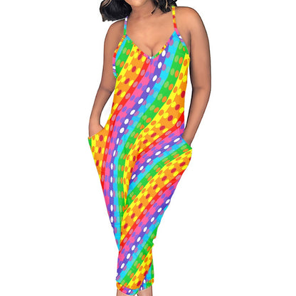 Rainbow Polka Dot Pride Rompers - Exclusive One-of-a-Kind Luxury Romper - Limited Edition, Ethically Made, and Stylishly Comfortable white
