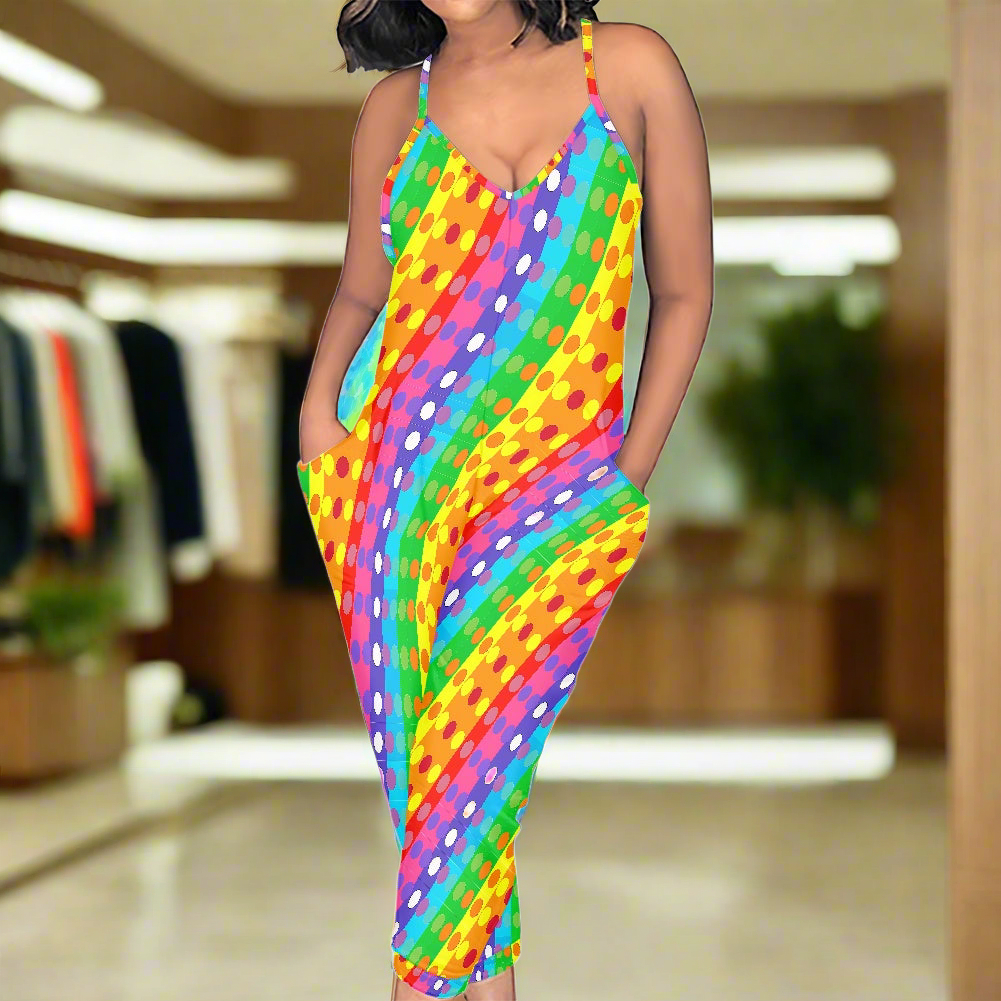 Rainbow Polka Dot Pride Rompers - Exclusive One-of-a-Kind Luxury Romper - Limited Edition, Ethically Made, and Stylishly Comfortable
