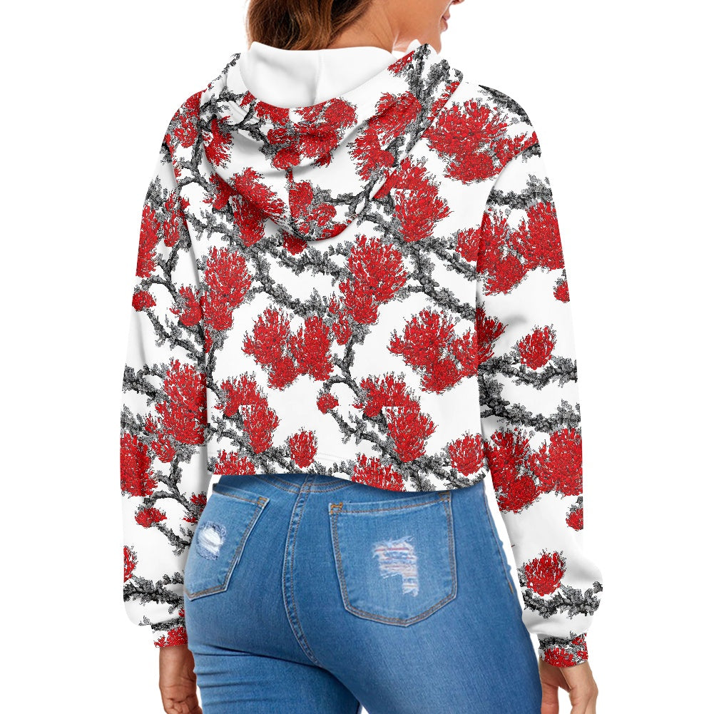 Women's midriff-baring sweatshirt - Red Floral