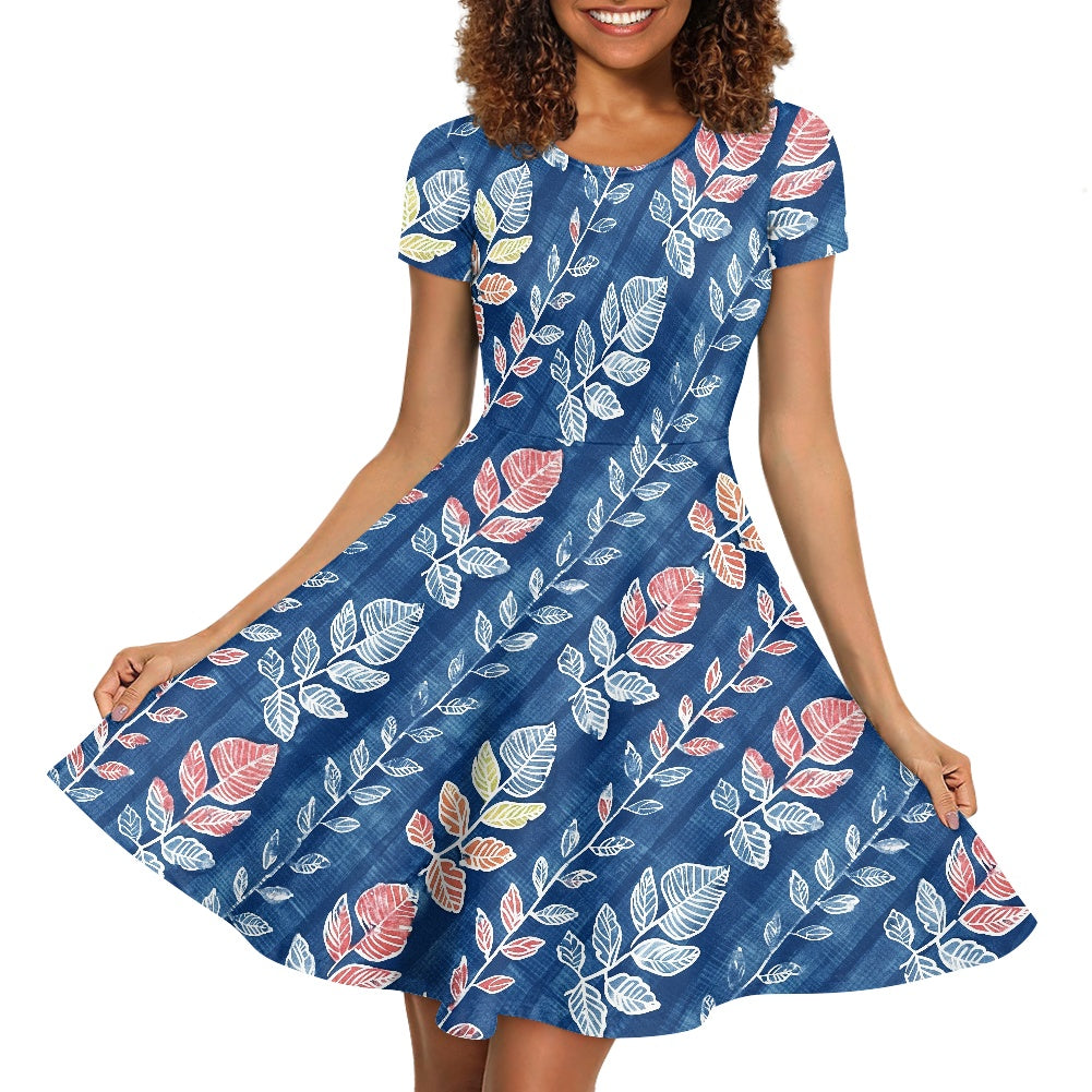 Women Scoop Neck Short Sleeve Ruffle Dress