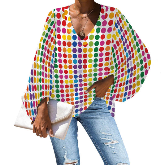 V-Neck Chiffon Puff Sleeve Blouse by Luxtrini 4XL