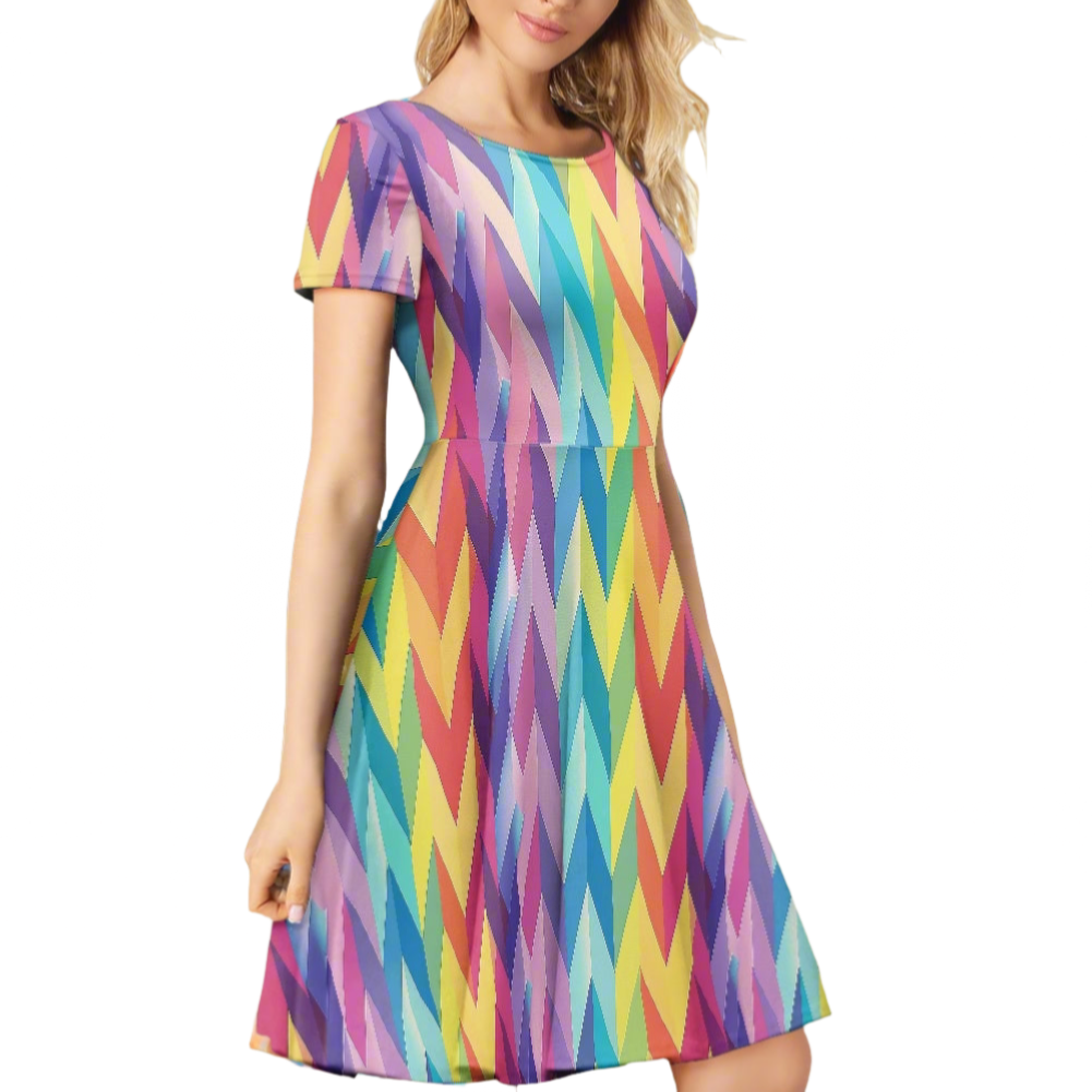 LGBTQ Rainbow Chevron's Women Scoop Neck Short Sleeve Ruffle Dress