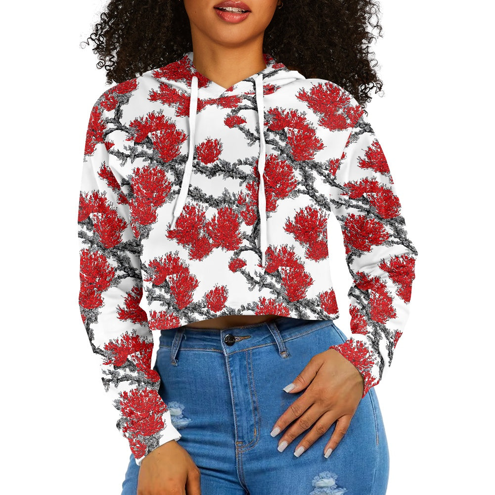 Women's midriff-baring sweatshirt - Red Floral