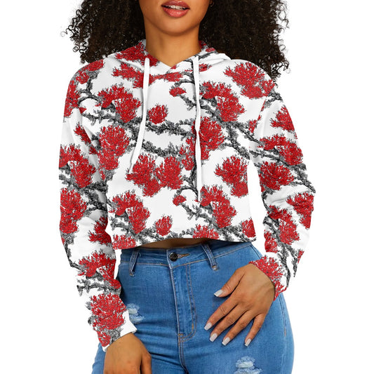Women's midriff-baring sweatshirt - Red Floral