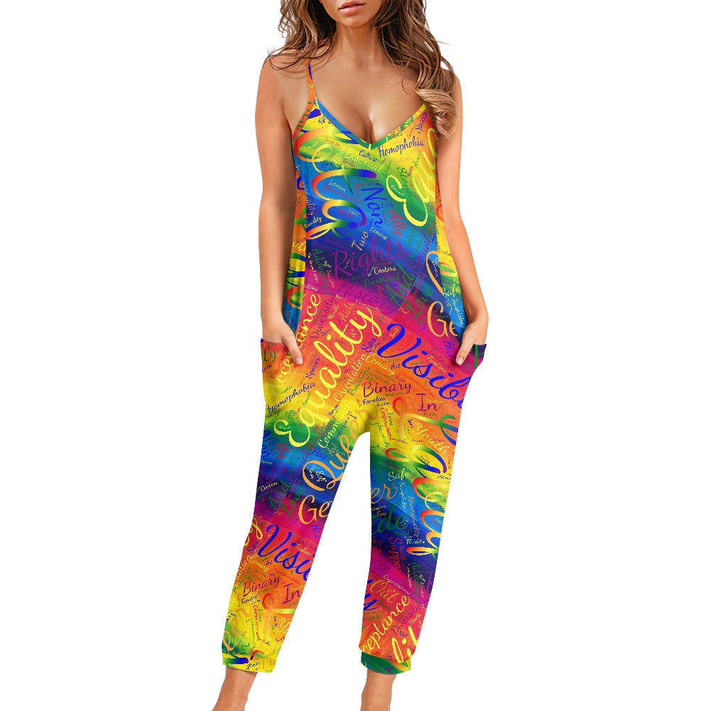 LGBTQ Rainbow Word Cloud Rompers - Exclusive One-of-a-Kind Luxury Romper - Limited Edition, Ethically Made, and Stylishly Comfortable