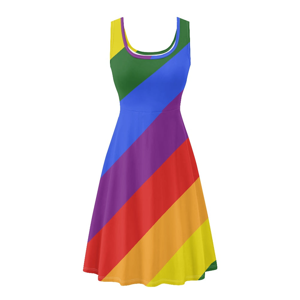 Rainbow Tank Dress for Women - Scoop Neckline, Sleeveless, Customizable, Perfect for Summer and Pride Events