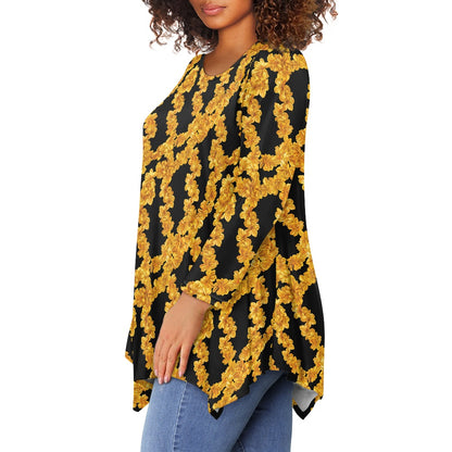 Women's Irregular Long Sleeve Floral Top – Elegance at Its Finest