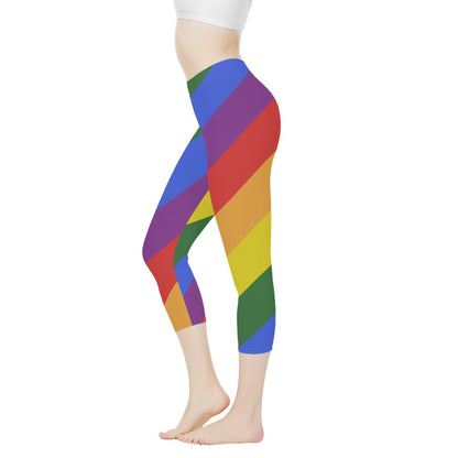 Rainbow Short Yoga Pants - Polyester & Spandex Blend, Elastic Waistband, Perfect for Yoga and Fitness Enthusiasts