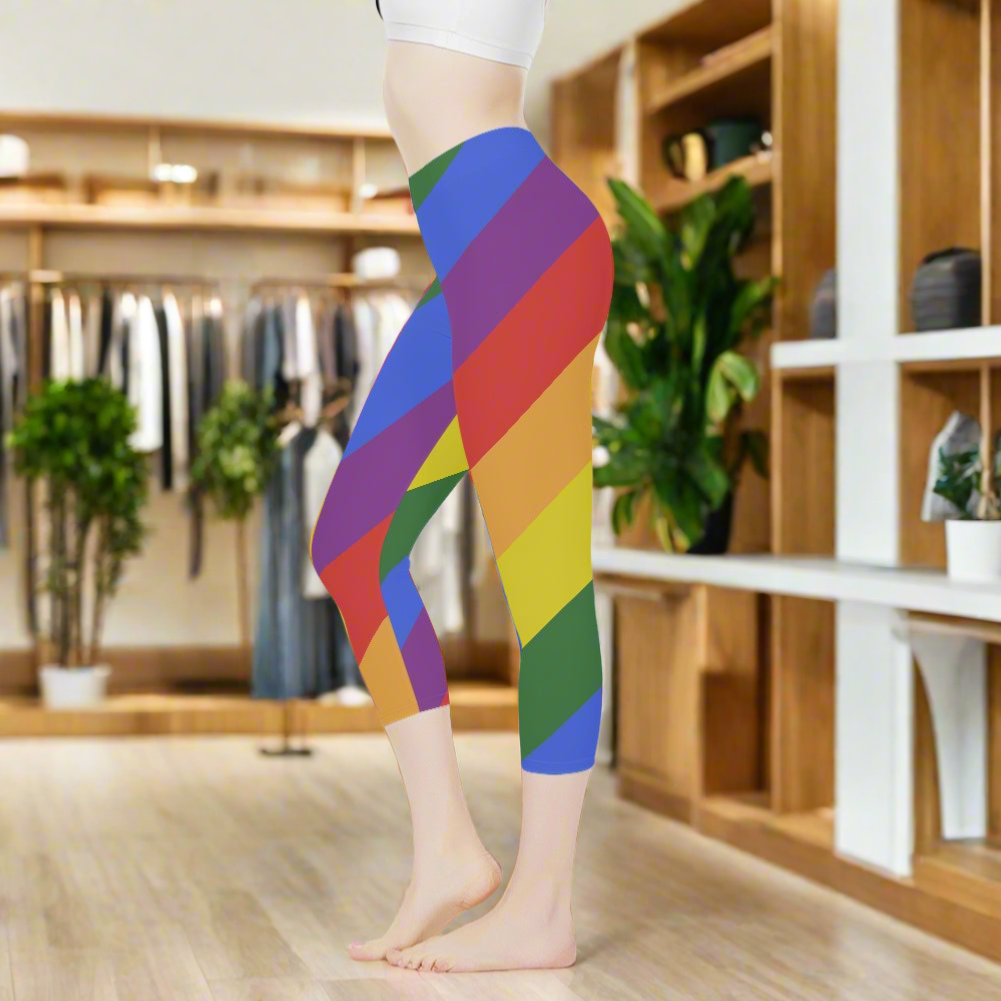 Rainbow Short Yoga Pants - Polyester & Spandex Blend, Elastic Waistband, Perfect for Yoga and Fitness Enthusiasts