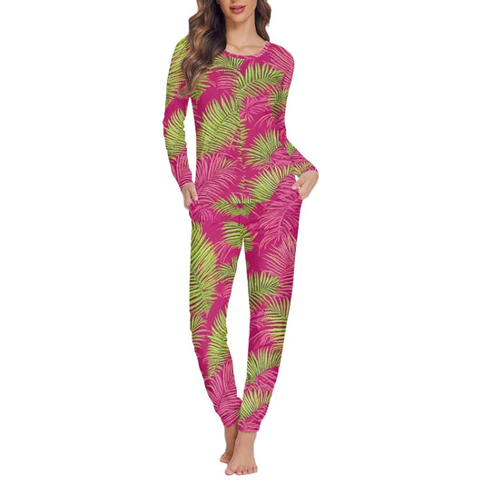 Long Women's Round Neck Two-Piece Pajama Sets white