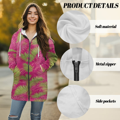 Women's mid-length hooded sweatshirt cardigan