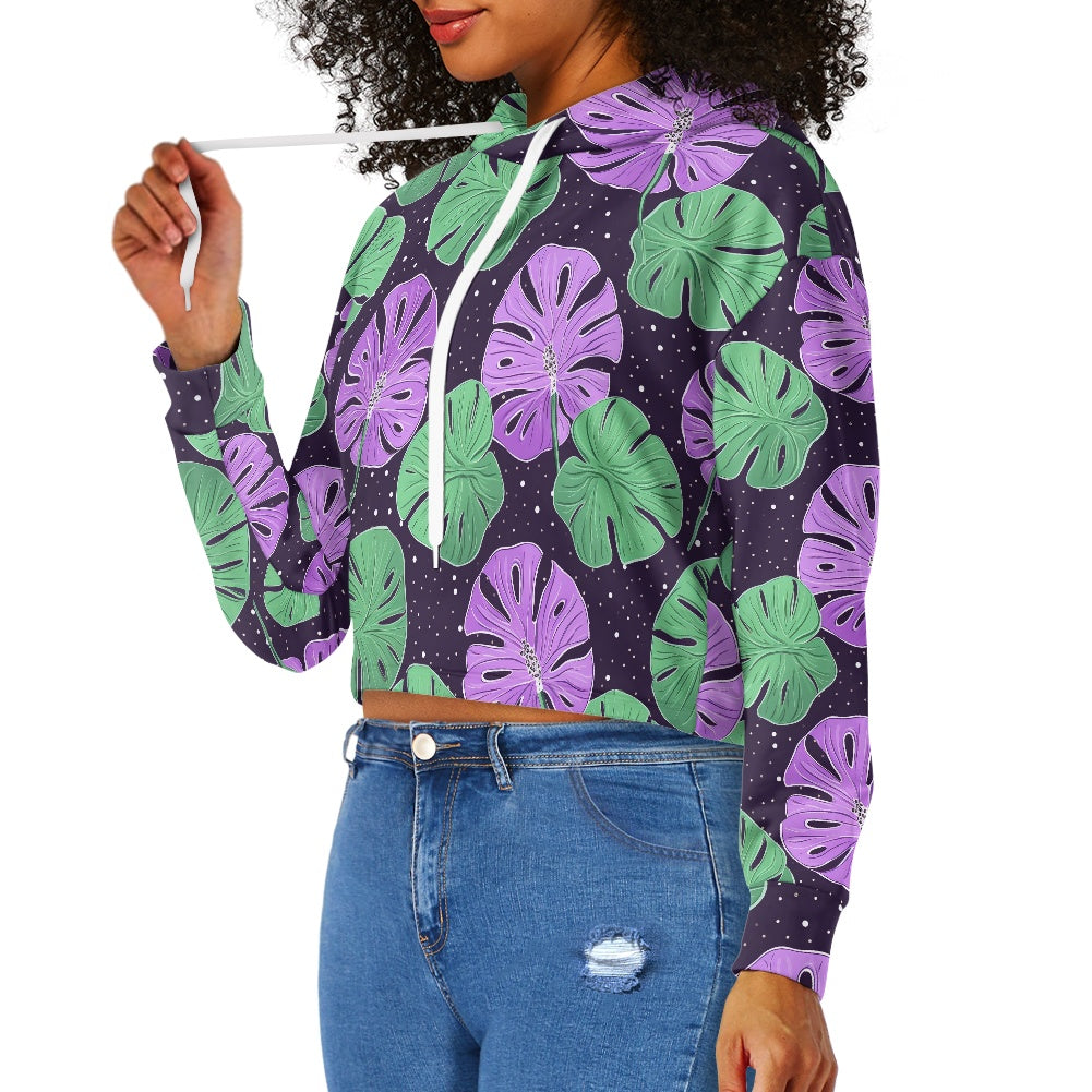 Women's midriff-baring sweatshirt - Monstera