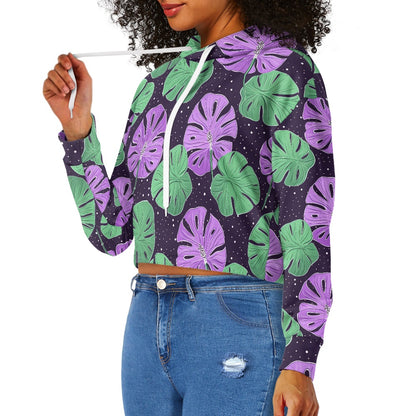 Women's midriff-baring sweatshirt - Monstera