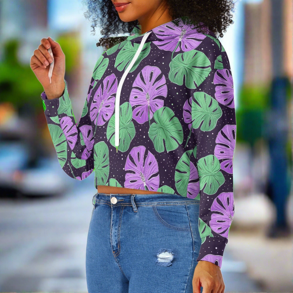 Women's midriff-baring sweatshirt - Monstera