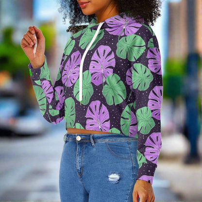 Women's midriff-baring sweatshirt - Monstera
