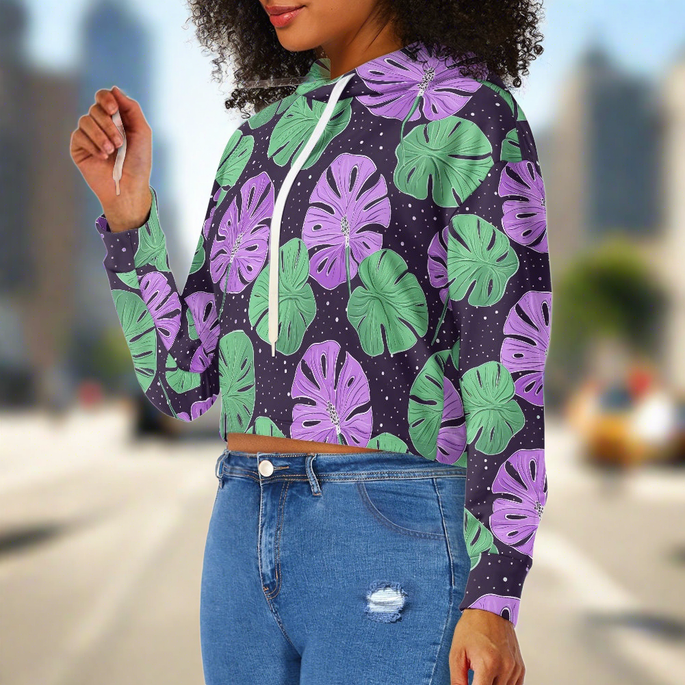 Women's midriff-baring sweatshirt - Monstera
