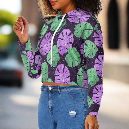 Women's midriff-baring sweatshirt - Monstera