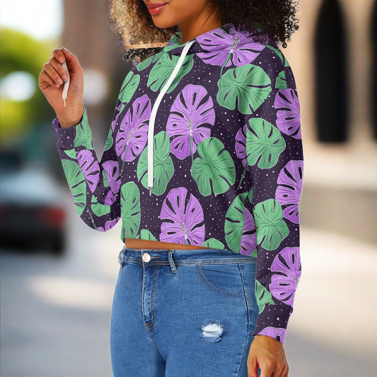 Women's midriff-baring sweatshirt - Monstera