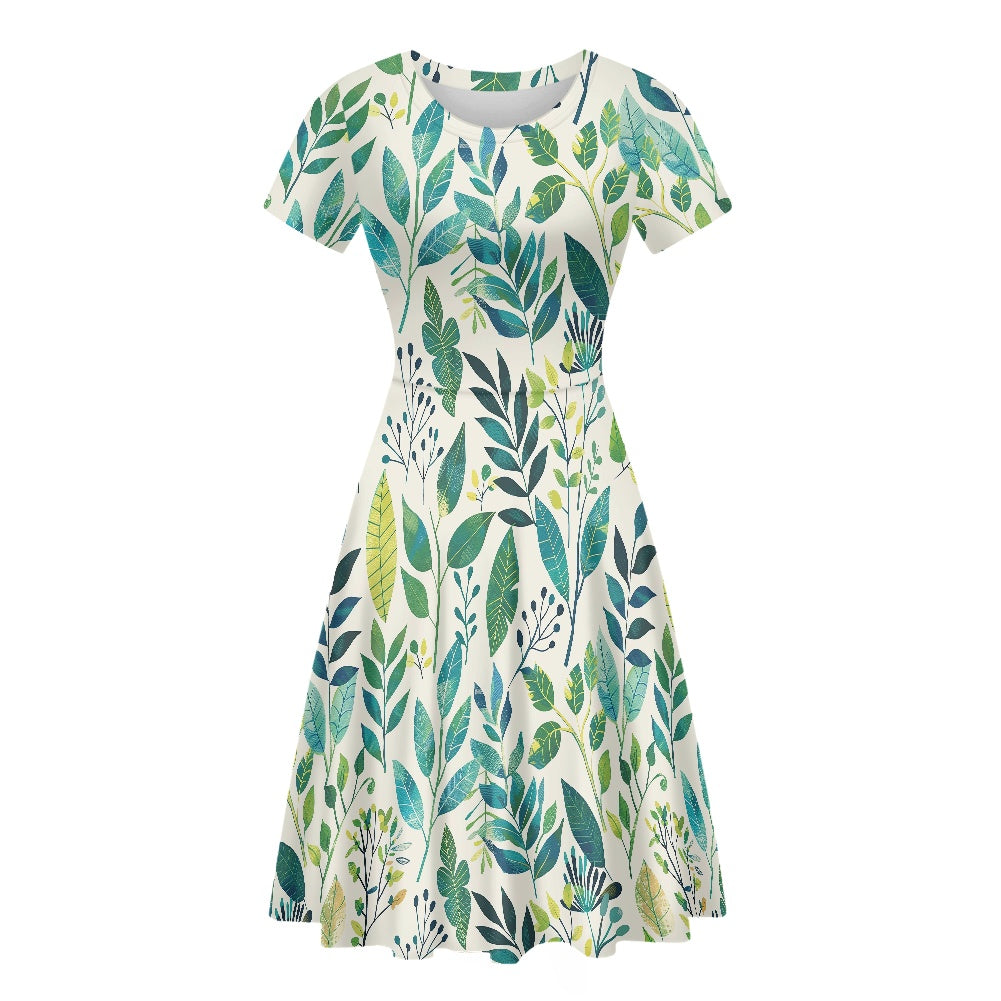 Women Scoop Neck Short Sleeve Ruffle Dress white