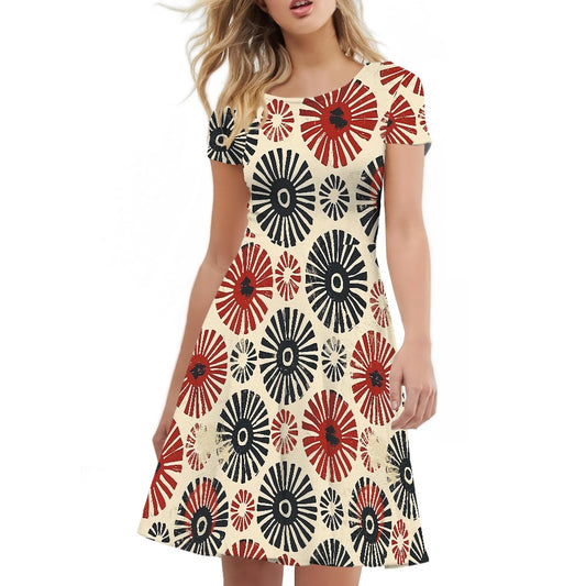 Women Scoop Neck Short Sleeve Ruffle Dress
