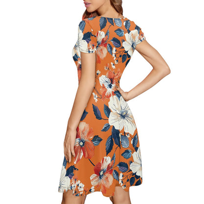 Women Scoop Neck Short Sleeve Ruffle Dress