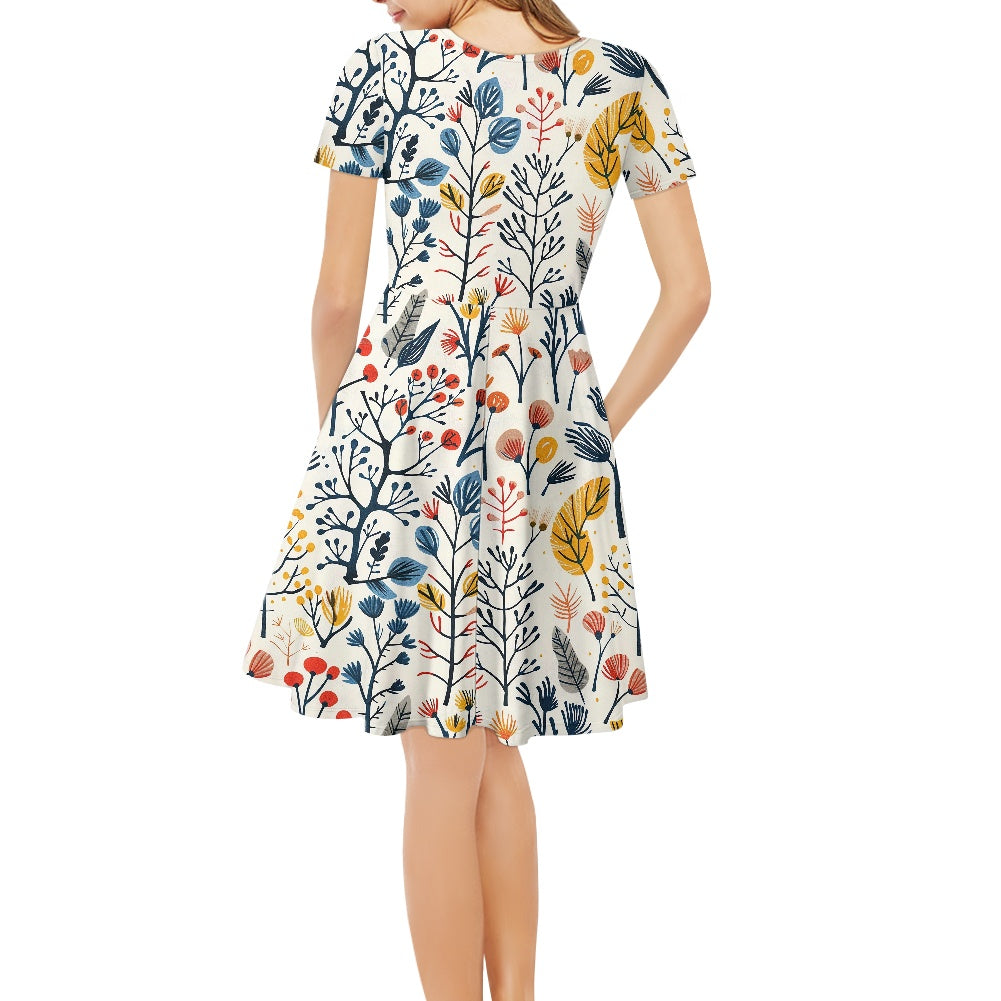 Women V-Neck Short Sleeve Ruffle Dress