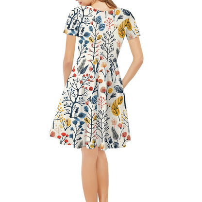 Women V-Neck Short Sleeve Ruffle Dress
