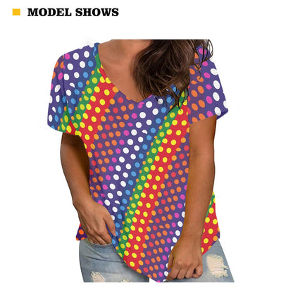 LGBTQ-Friendly Rainbow Polka Dot V-Neck Women's V-neck Top by Luxtrini