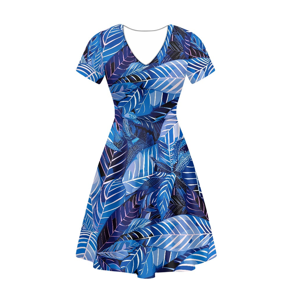 Women V-Neck Short Sleeve Ruffle Dress white