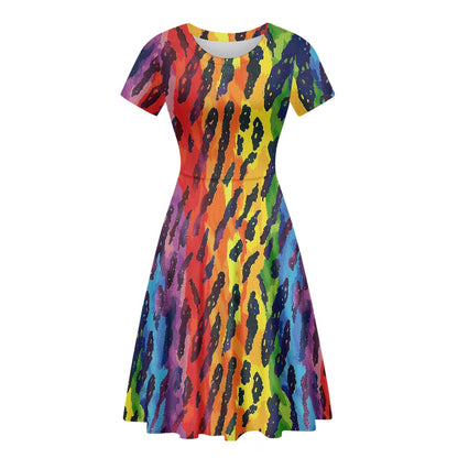 Women Scoop Neck Short Sleeve Ruffle Dress white